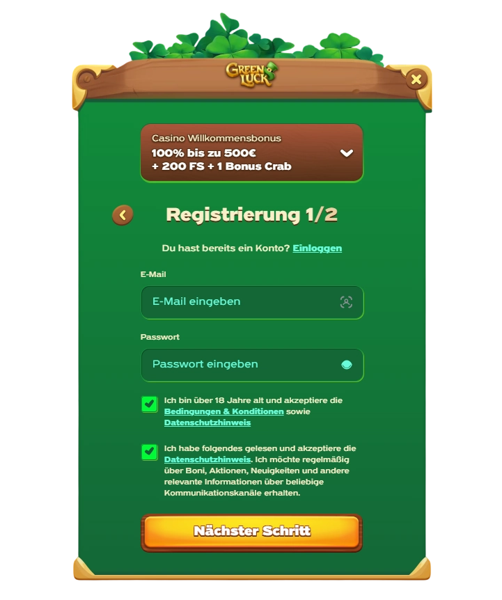 Anmeldung im Greenluck Casino