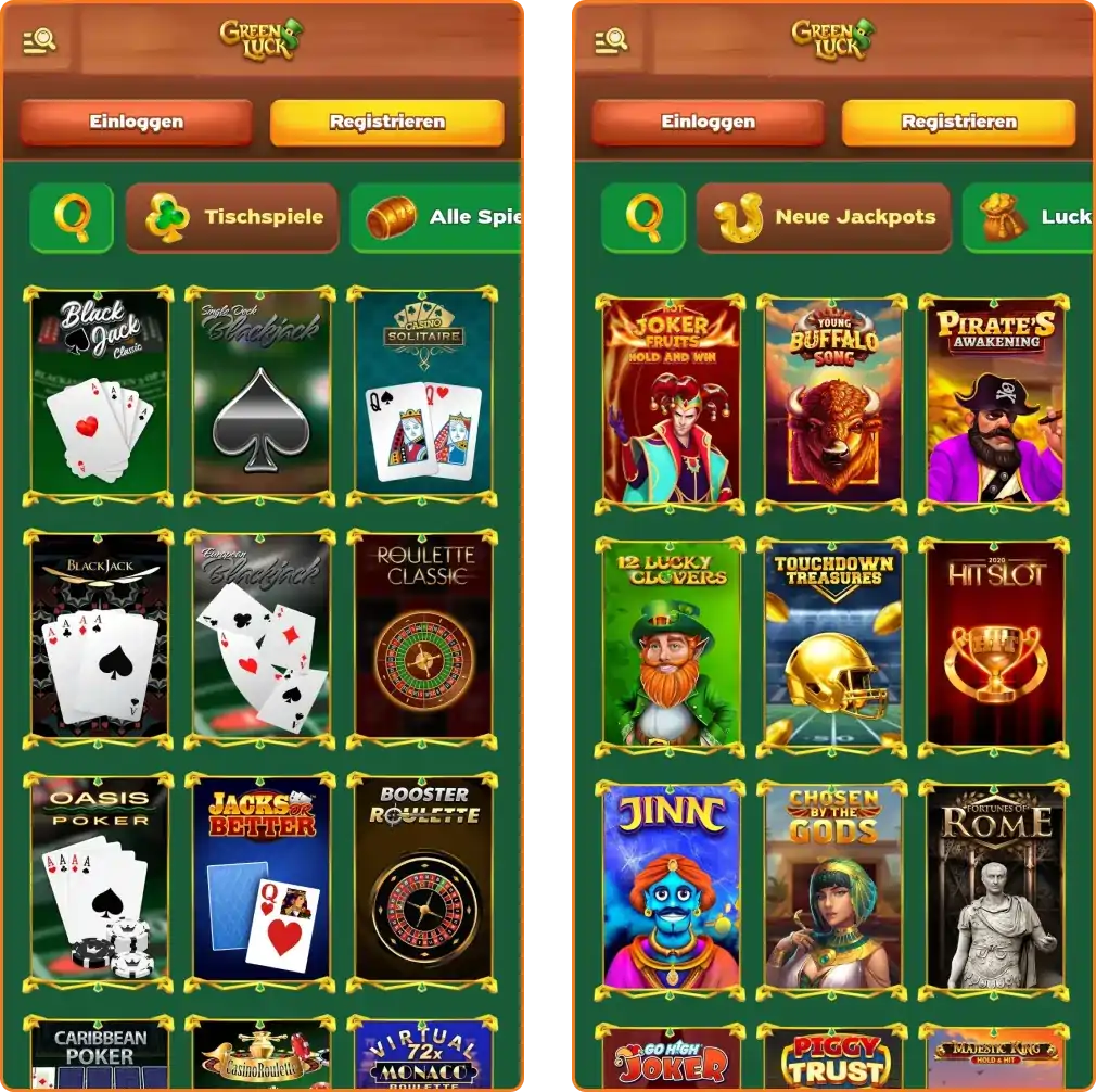 Brettspiele & Jackpots im Greenluck Casino