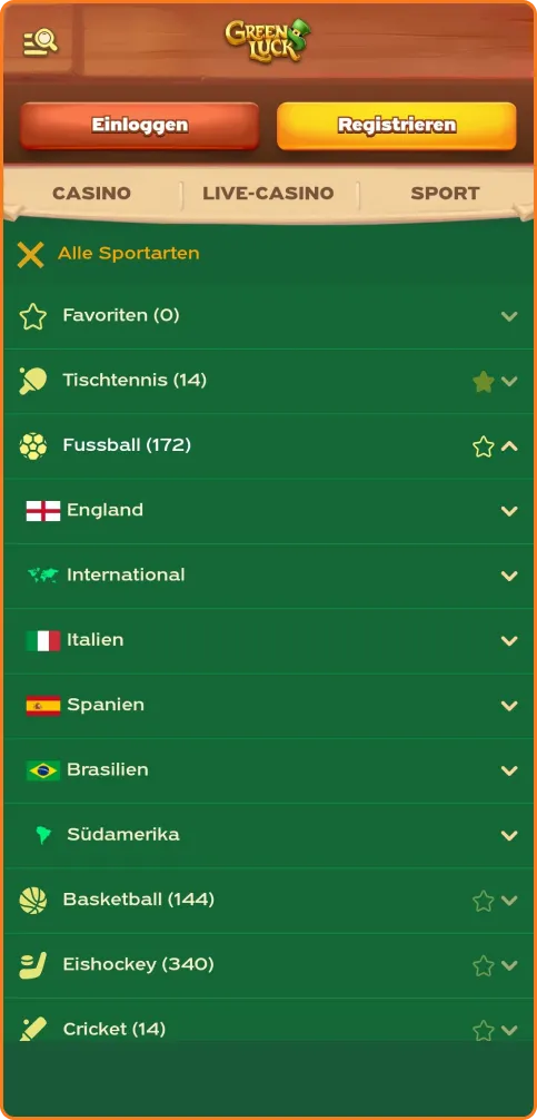 Alle Sportarten im Wettbereich